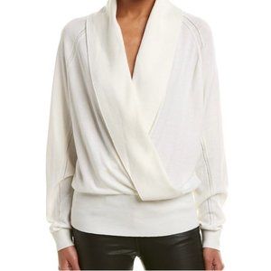 Reiss Blanche Cross Front Wrap Sweater Small Ivory Knit Oversized Cozy Academia